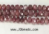 CBQ713 15.5 inches 6*13mm - 8*14mm faceted tyre strawberry quartz beads