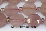 CBQ750 15.5 inches 8mm faceted coin strawberry quartz beads