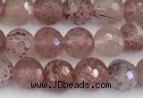 CBQ761 15 inches 6mm faceted round strawberry quartz beads