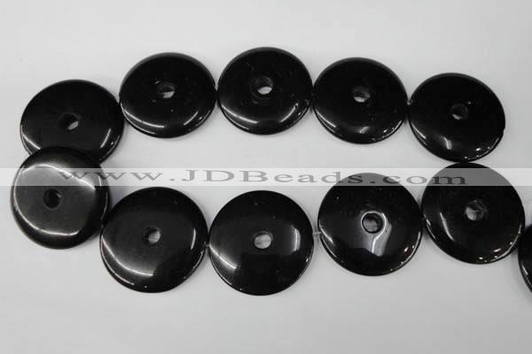 CBS340 15.5 inches 40mm donut blackstone beads wholesale