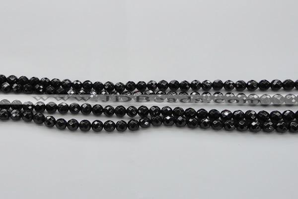 CBS522 15.5 inches 6mm faceted round A grade black spinel beads