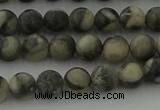 CBW161 15.5 inches 6mm round matte black fossil jasper beads