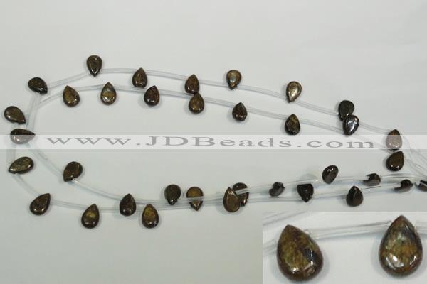 CBZ255 Top-drilled 8*12mm flat teardrop bronzite gemstone beads