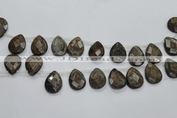 CBZ506 Top-drilled 12*16mm faceted flat teardrop bronzite gemstone beads