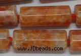 CCA470 15.5 inches 12*30mm faceted tube orange calcite gemstone beads