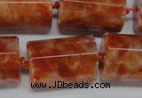 CCA471 15.5 inches 15*22mm faceted tube orange calcite gemstone beads