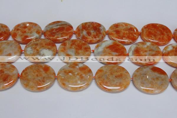 CCA488 15.5 inches 32*37mm oval orange calcite gemstone beads