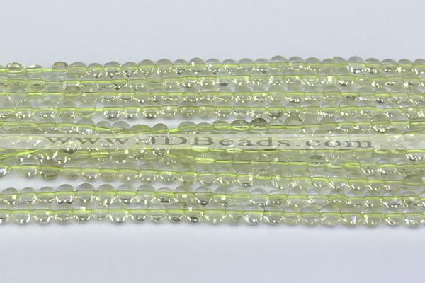 CCB1142 15 inches 4mm faceted coin lemon quartz beads