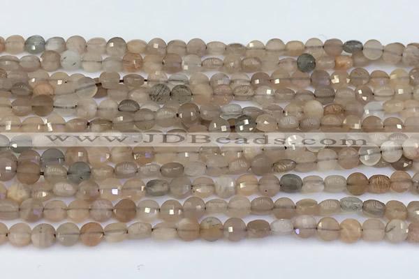 CCB1156 15 inches 4mm faceted coin sunstone beads