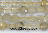 CCB1162 15 inches 4mm faceted coin golden rutilated beads