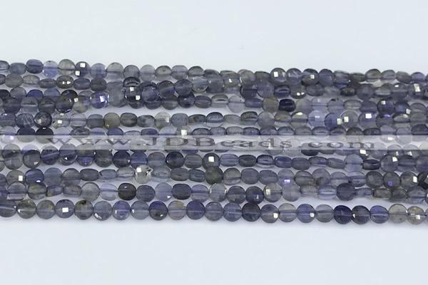 CCB1169 15 inches 4mm faceted coin iolite beads