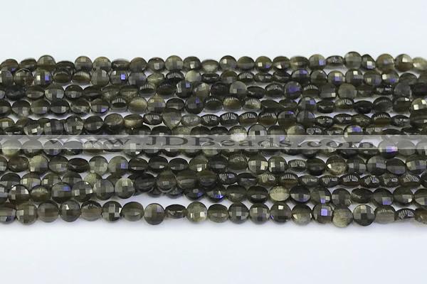 CCB1171 15 inches 4mm faceted coin obsidian beads