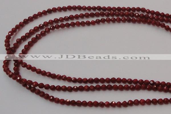 CCB120 15.5 inches 3mm faceted round red coral beads wholesale