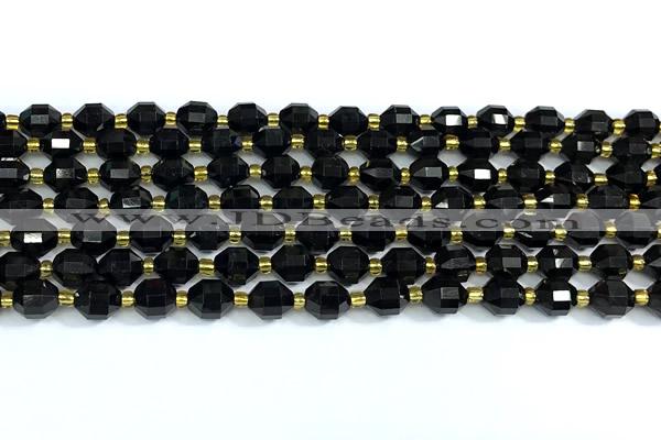 CCB1293 15 inches 7mm - 8mm faceted black tourmaline beads