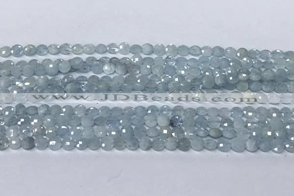 CCB1368 15 inches 4mm faceted coin aquamarine beads