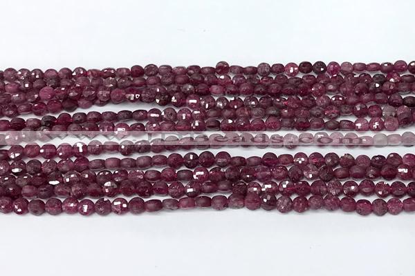 CCB1394 15 inches 4mm faceted coin ruby beads