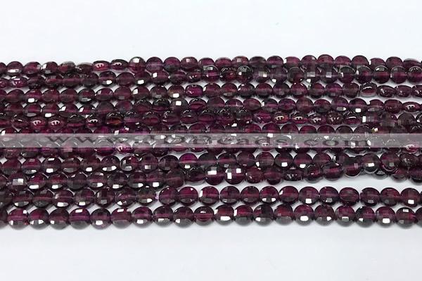 CCB1395 15 inches 4mm faceted coin red garnet beads