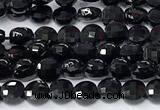 CCB1397 15 inches 4mm faceted coin black tourmaline beads