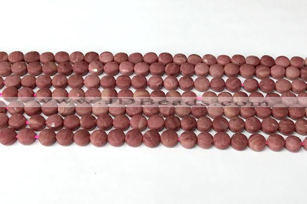 CCB1411 15 inches 6mm faceted coin pink wooden jasper beads