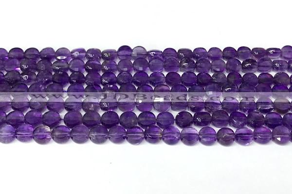 CCB1414 15 inches 6mm faceted coin amethyst beads