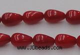 CCB143 15.5 inches 6*11mm teardrop red coral beads wholesale