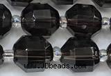 CCB1475 15 inches 9mm - 10mm faceted smoky quartz beads