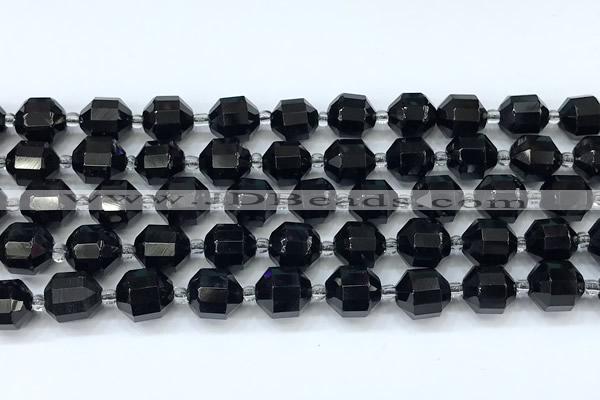 CCB1484 15 inches 9mm - 10mm faceted black agate beads