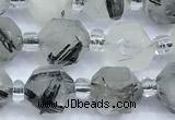 CCB1500 15 inches 7mm - 8mm faceted black rutilated quartz beads