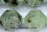 CCB1535 15 inches 11mm - 12mm faceted green rutilated quartz beads