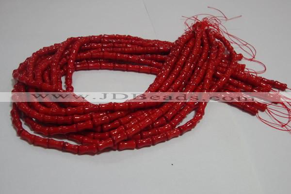 CCB51 15.5 inches 6*10mm bamboo shape red coral beads Wholesale