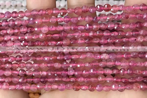 CCB532 15.5 inches 4mm faceted coin strawberry quartz beads