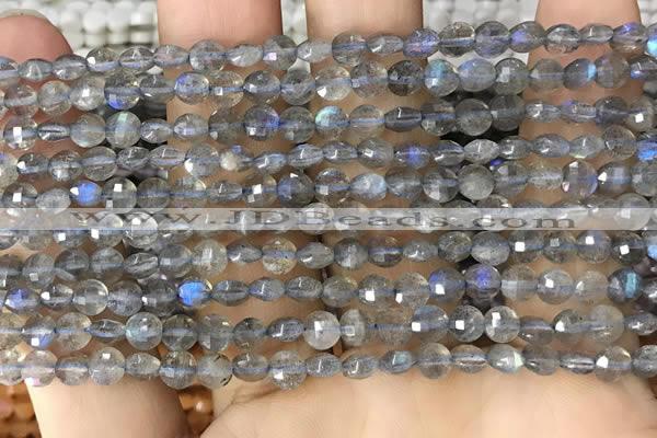 CCB540 15.5 inches 4mm faceted coin labradorite gemstone beads