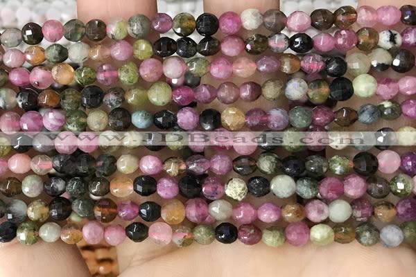 CCB545 15.5 inches 4mm faceted coin tourmaline gemstone beads