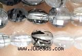 CCB609 15.5 inches 6mm faceted coin black rutilated quartz beads