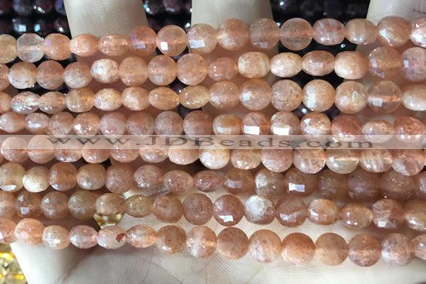 CCB628 15.5 inches 6mm faceted coin natural sunstone gemstone beads