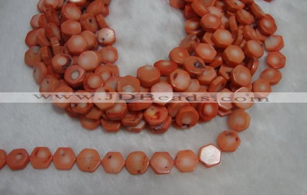 CCB85 15.5 inches 13mm hexagon pink coral beads Wholesale