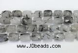 CCB887 11*15mm-12*16mm faceted cuboid black rutilated quartz beads wholesale