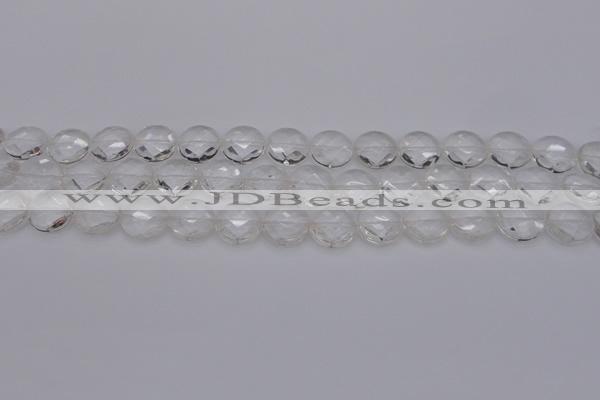 CCC502 15.5 inches 8mm faceted coin natural white crystal beads