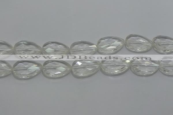 CCC812 22*30mm faceted flat teardrop natural white crystal beads