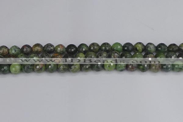 CCJ423 15.5 inches 10mm faceted round dendritic green jade beads