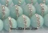 CCN4613 15.5 inches 12mm round candy jade with rhinestone beads