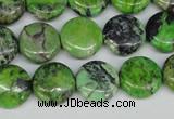 CCO133 15.5 inches 14mm flat round dyed natural chrysotine beads