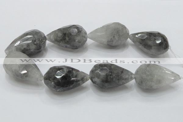 CCQ114 15.5 inches 30*50mm faceted teardrop cloudy quartz beads