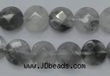 CCQ135 15.5 inches 12mm faceted coin cloudy quartz beads wholesale