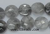 CCQ136 15.5 inches 15mm faceted coin cloudy quartz beads wholesale