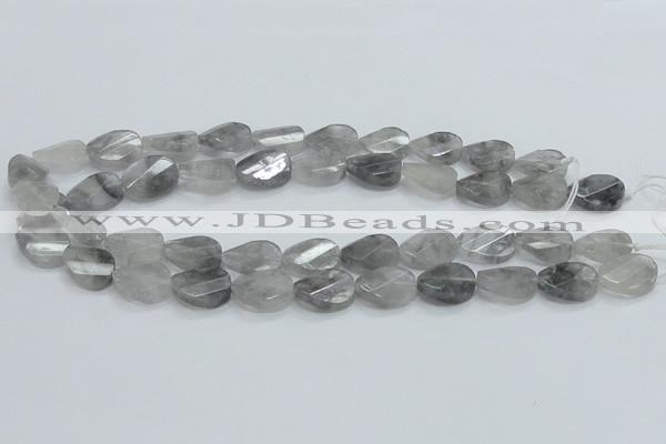 CCQ164 15.5 inches 13*18mm twisted & faceted oval cloudy quartz beads