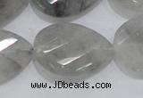 CCQ173 22*30mm twisted & faceted flat teardrop cloudy quartz beads