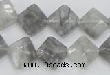 CCQ209 15.5 inches 12*12mm faceted diamond cloudy quartz beads