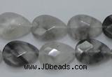 CCQ213 15.5 inches 13*18mm faceted flat teardrop cloudy quartz beads