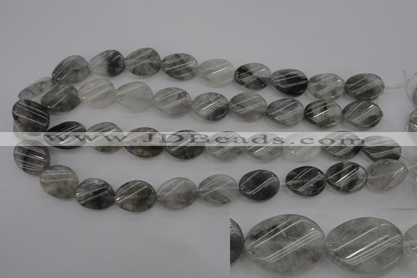 CCQ250 15.5 inches 15*20mm twisted oval cloudy quartz beads wholesale